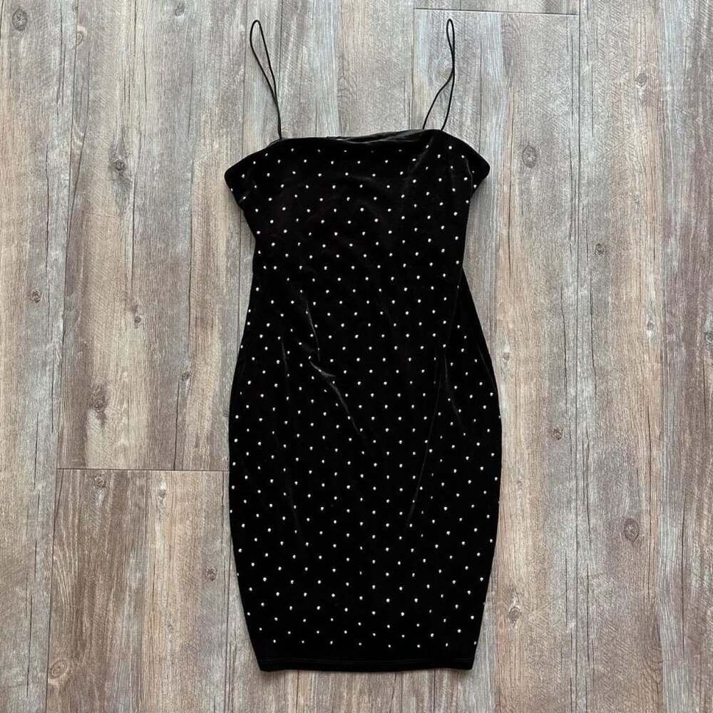 Black velvet mini dress with silver studs